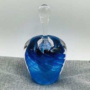 Vintage Signed Michael Nourot Art Glass Perfume Bottle Blue Glitter Paperweight
